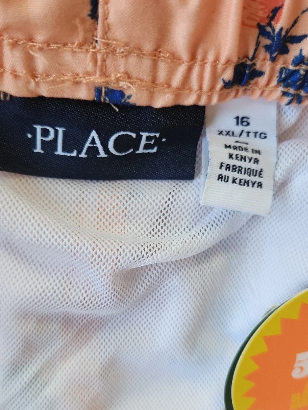 The Children's Place Orange Swim Trunks with Navy Palm Print